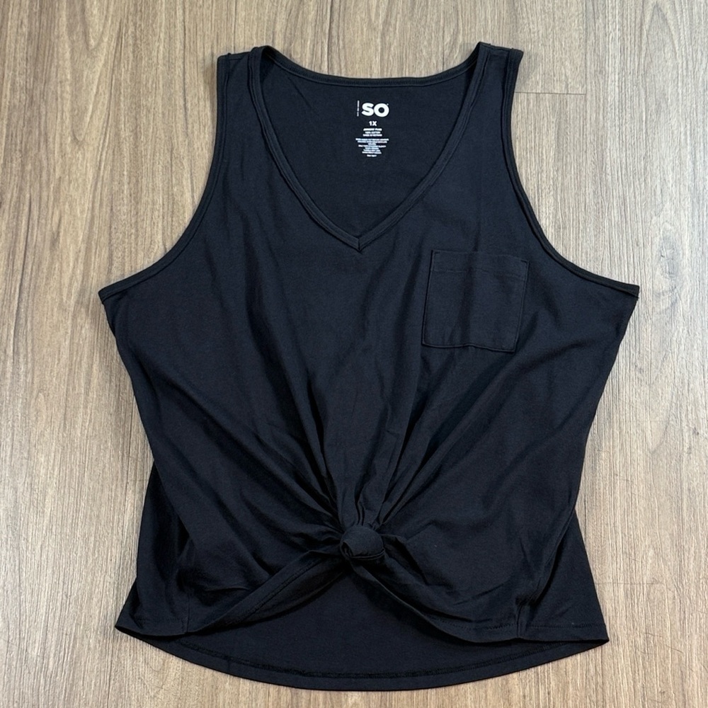 SO Women's Black V-Neck Knot Tank Top
